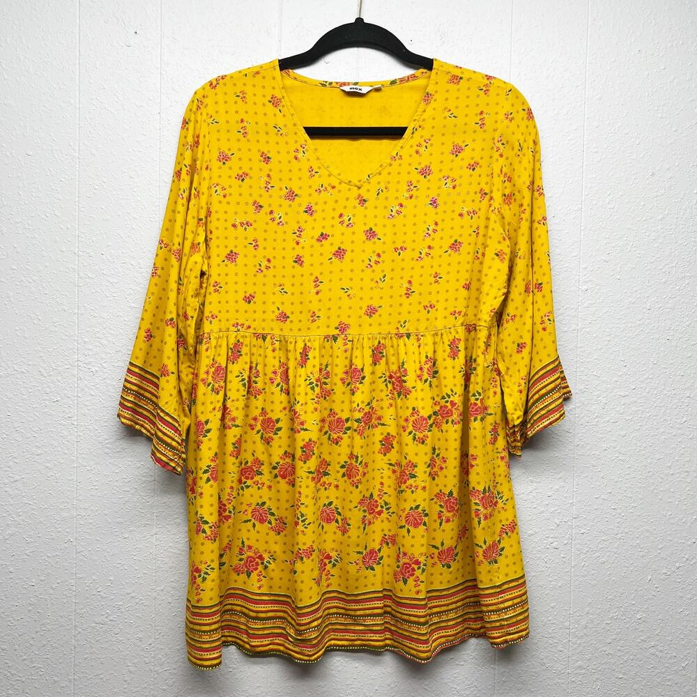 Max Floral Colorful Babydoll Womens Top XL Cottagecore Fairy Boho Wide Sleeve